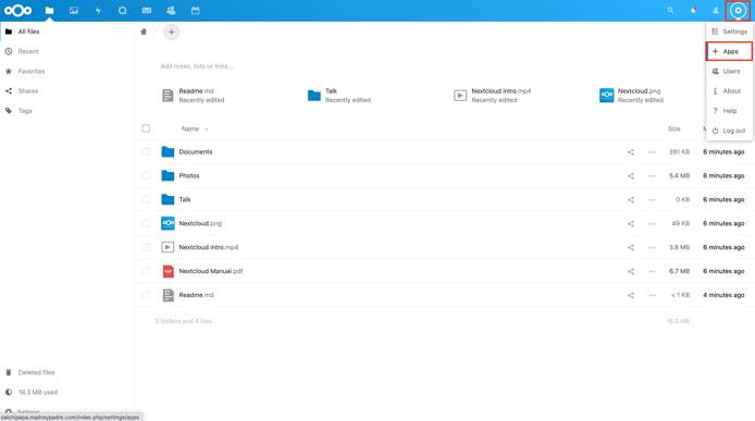 Access Nextcloud App settings.