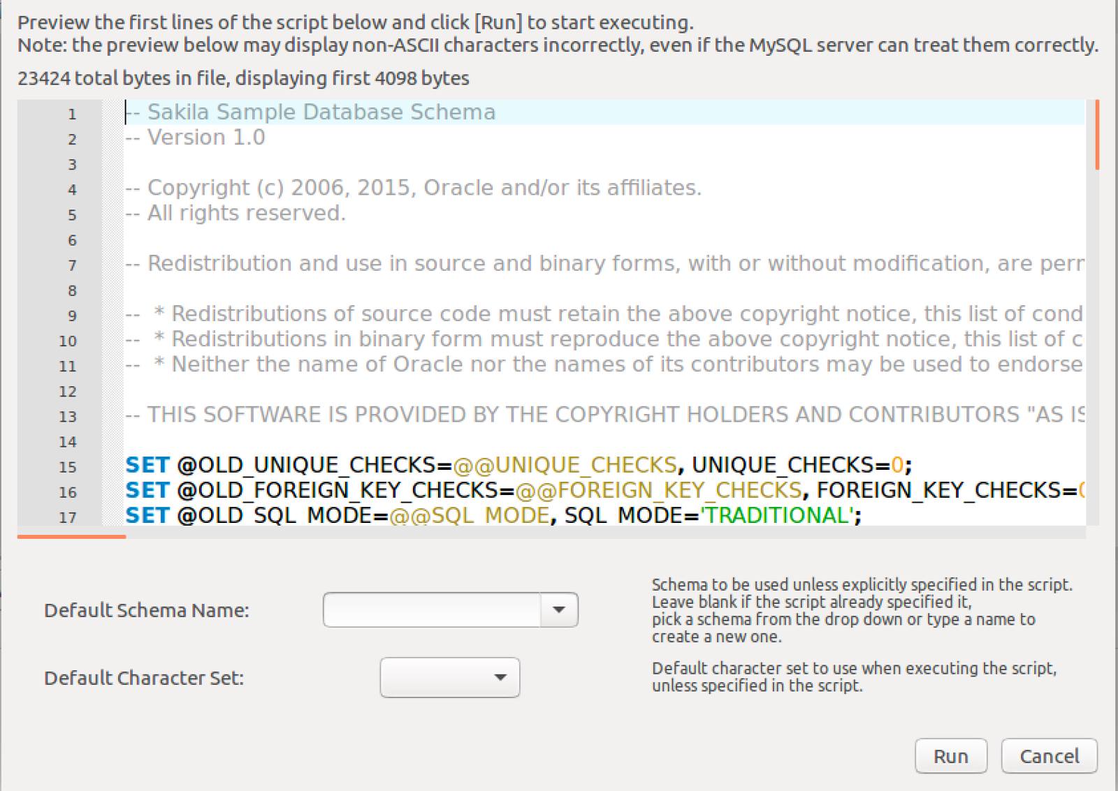 MySQL Workbench Script