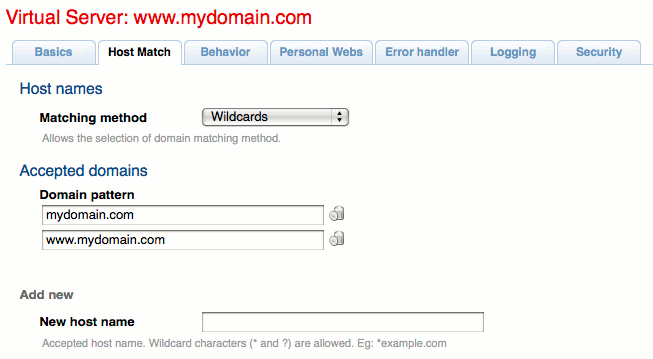 Configuring host matching in Cherokee admin panel on Ubuntu 10.04 LTS