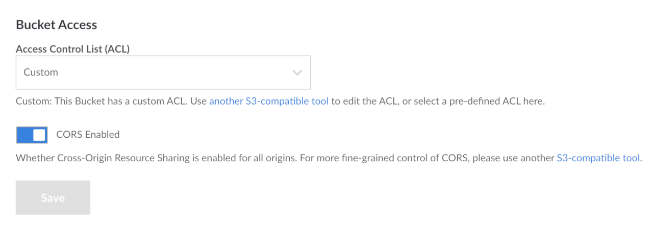 Custom ACL Setting Displayed in Cloud Manager