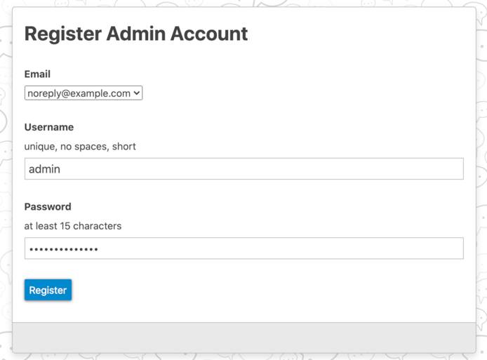 Discourse Register Admin Account Page